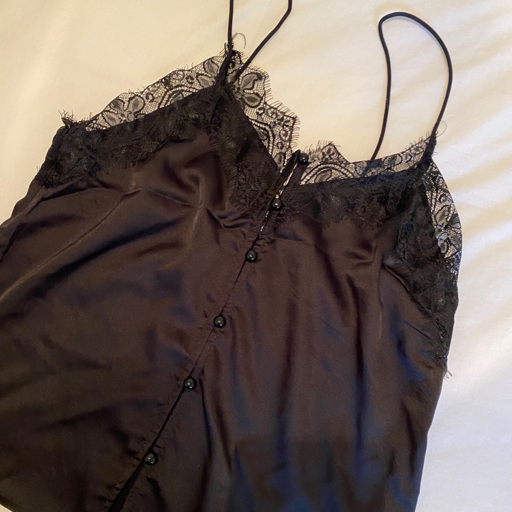 Black silk cami with lace- never worn!